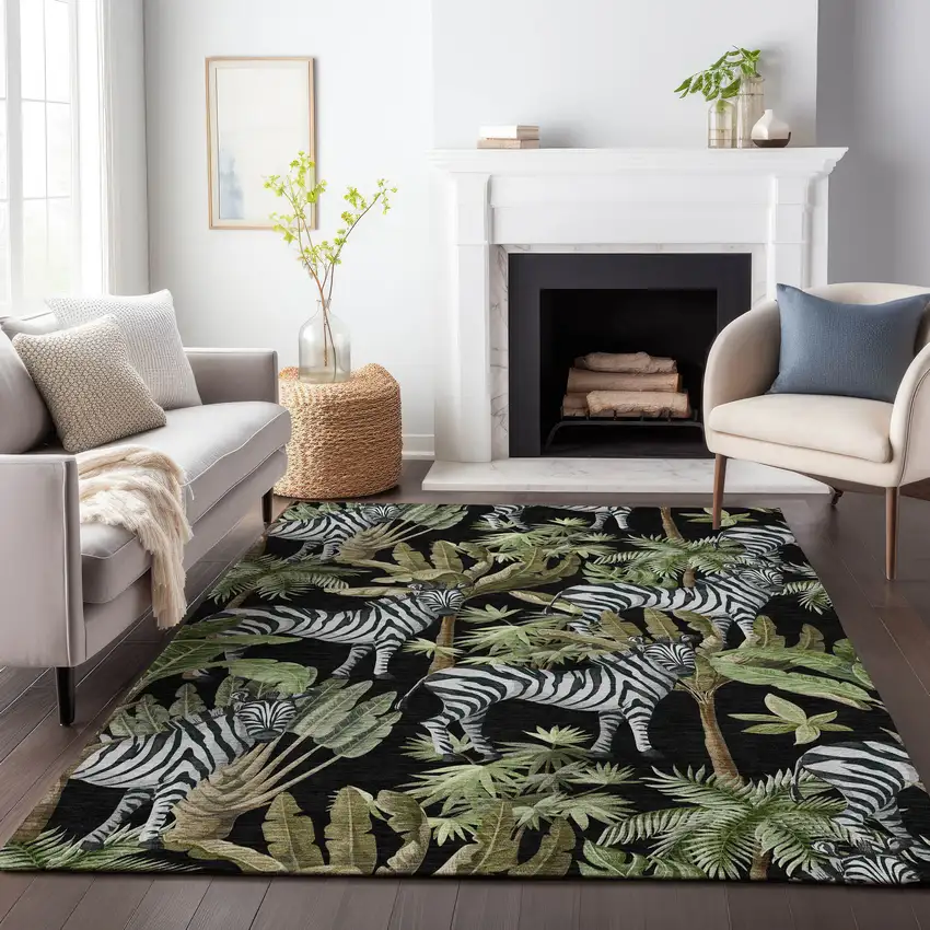 Midnight Green And Brown Geometric Washable Area Rug With UV Protection Photo 7