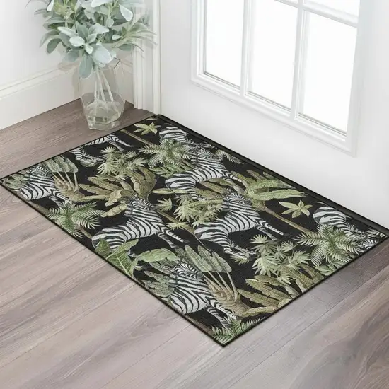Midnight Green And Brown Geometric Washable Area Rug With UV Protection Photo 2