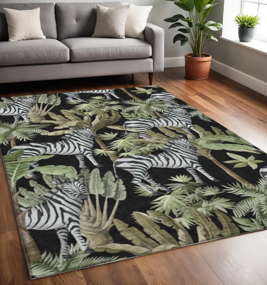 Midnight Green And Brown Geometric Washable Area Rug With UV Protection Photo 1