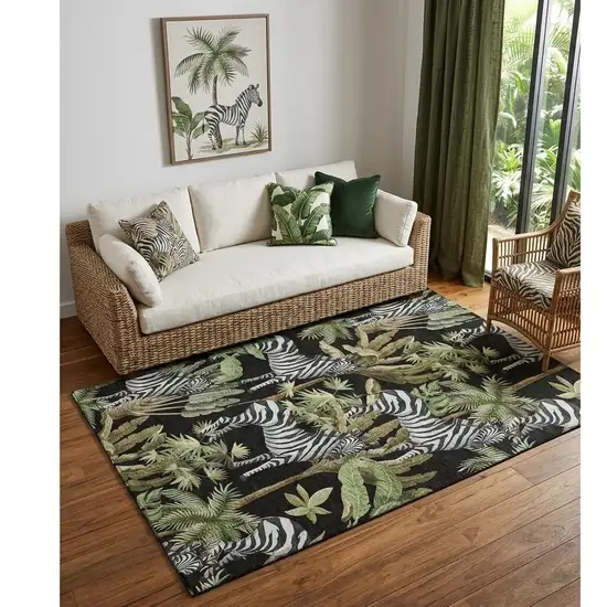 Midnight Green And Brown Geometric Washable Area Rug With UV Protection Photo 1