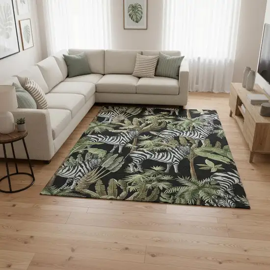 Midnight Green And Brown Geometric Washable Area Rug With UV Protection Photo 1