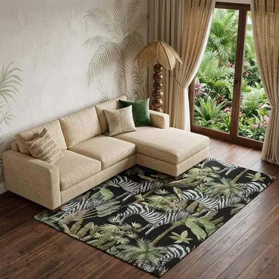 Midnight Green And Brown Geometric Washable Area Rug With UV Protection Photo 1