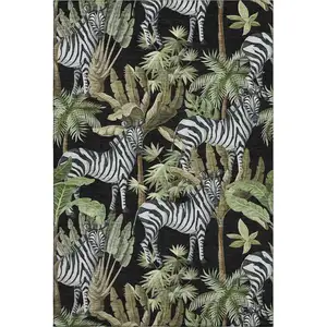 Photo of Midnight Green And Brown Geometric Washable Area Rug With UV Protection