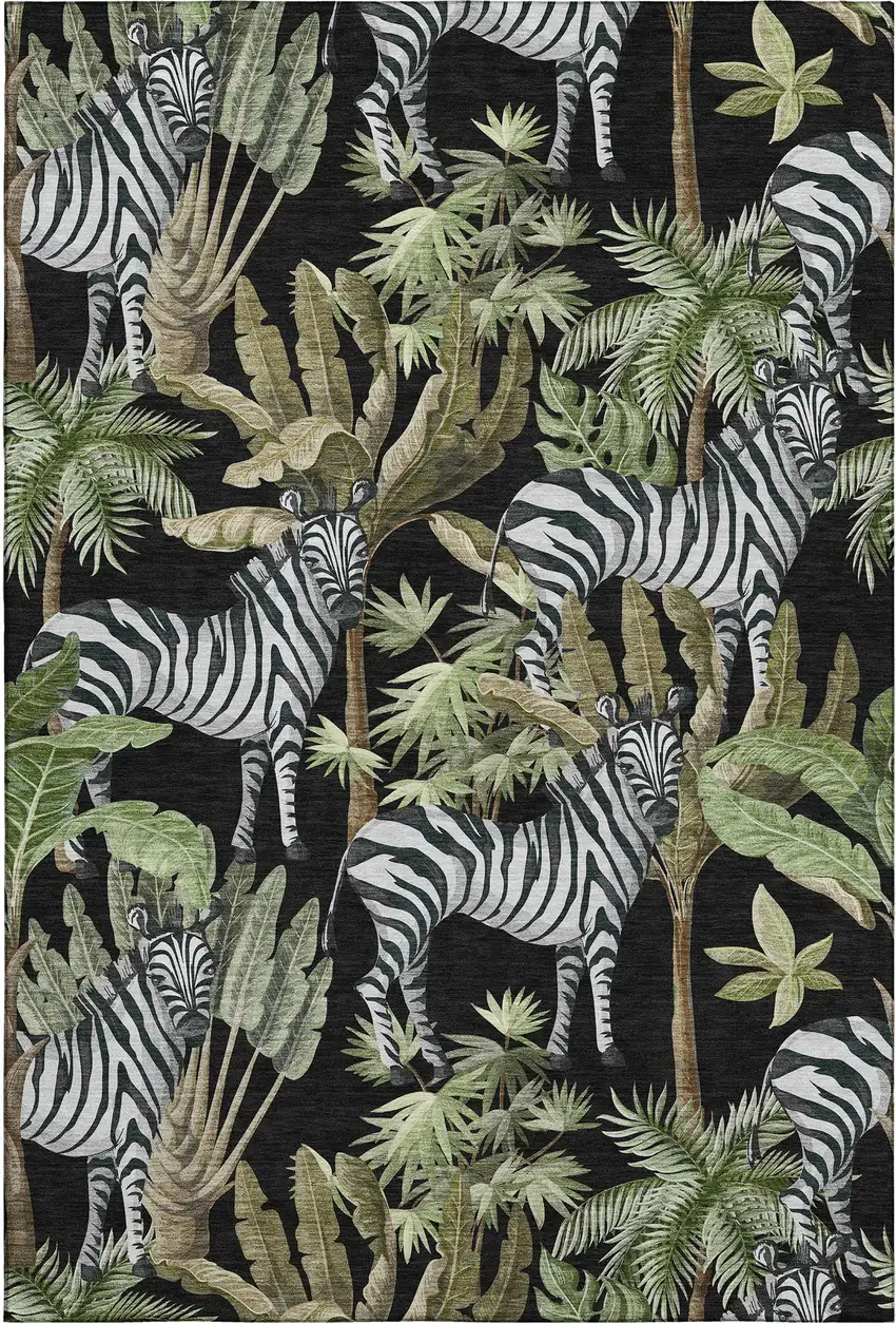 Midnight Green And Brown Geometric Washable Area Rug With UV Protection Photo 2