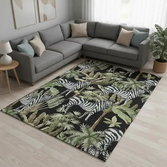 Midnight Green And Brown Geometric Washable Area Rug With UV Protection Photo 1