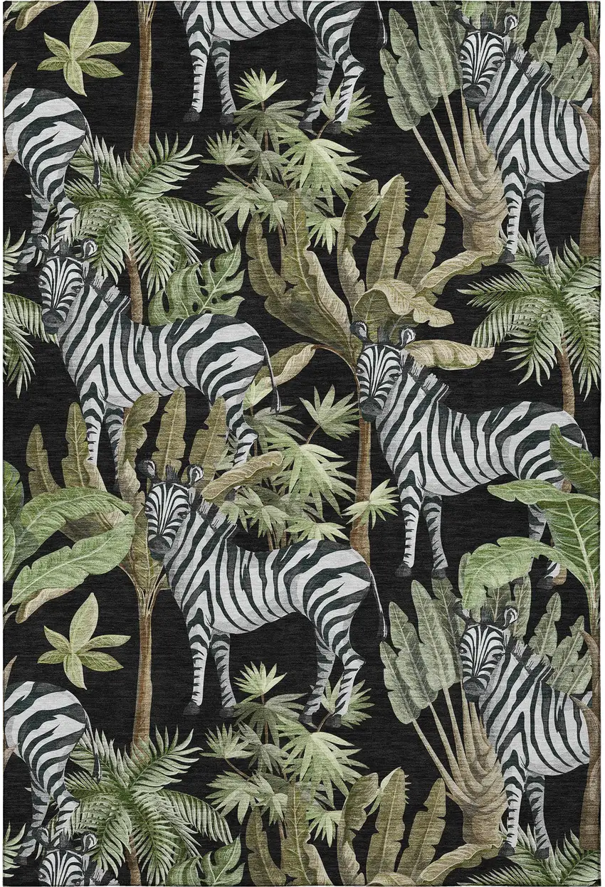 Midnight Green And Brown Geometric Washable Area Rug With UV Protection Photo 5