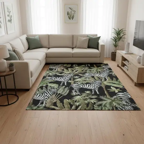 Midnight Green And Brown Geometric Washable Area Rug With UV Protection Photo 1