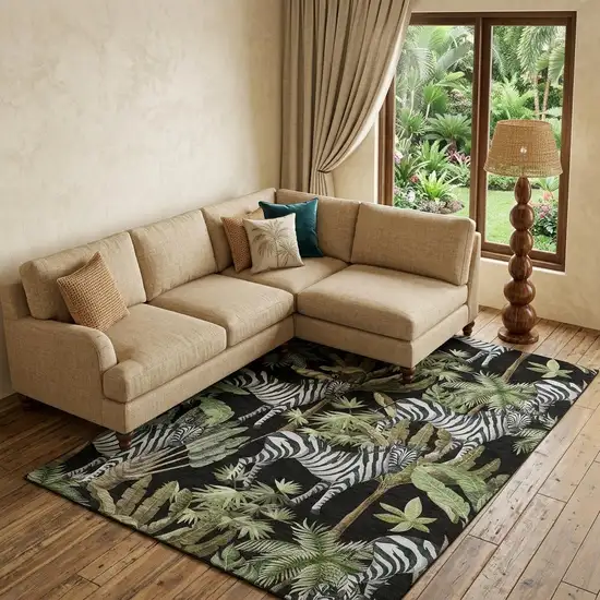 Midnight Green And Brown Geometric Washable Area Rug With UV Protection Photo 1