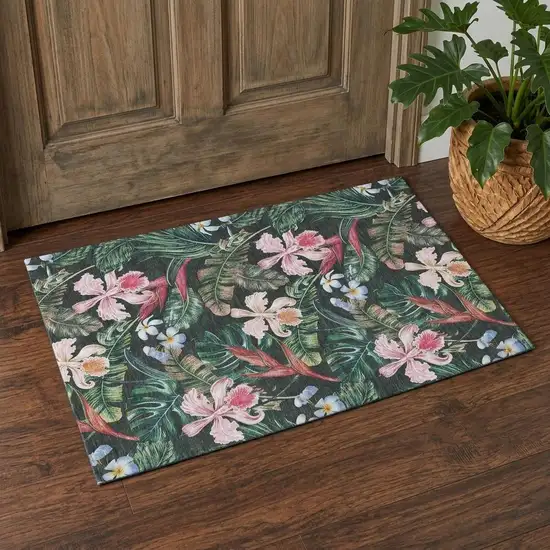 Midnight Green And Pink Geometric Washable Area Rug With UV Protection Photo 1