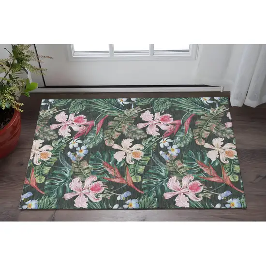 Midnight Green And Pink Geometric Washable Area Rug With UV Protection Photo 1