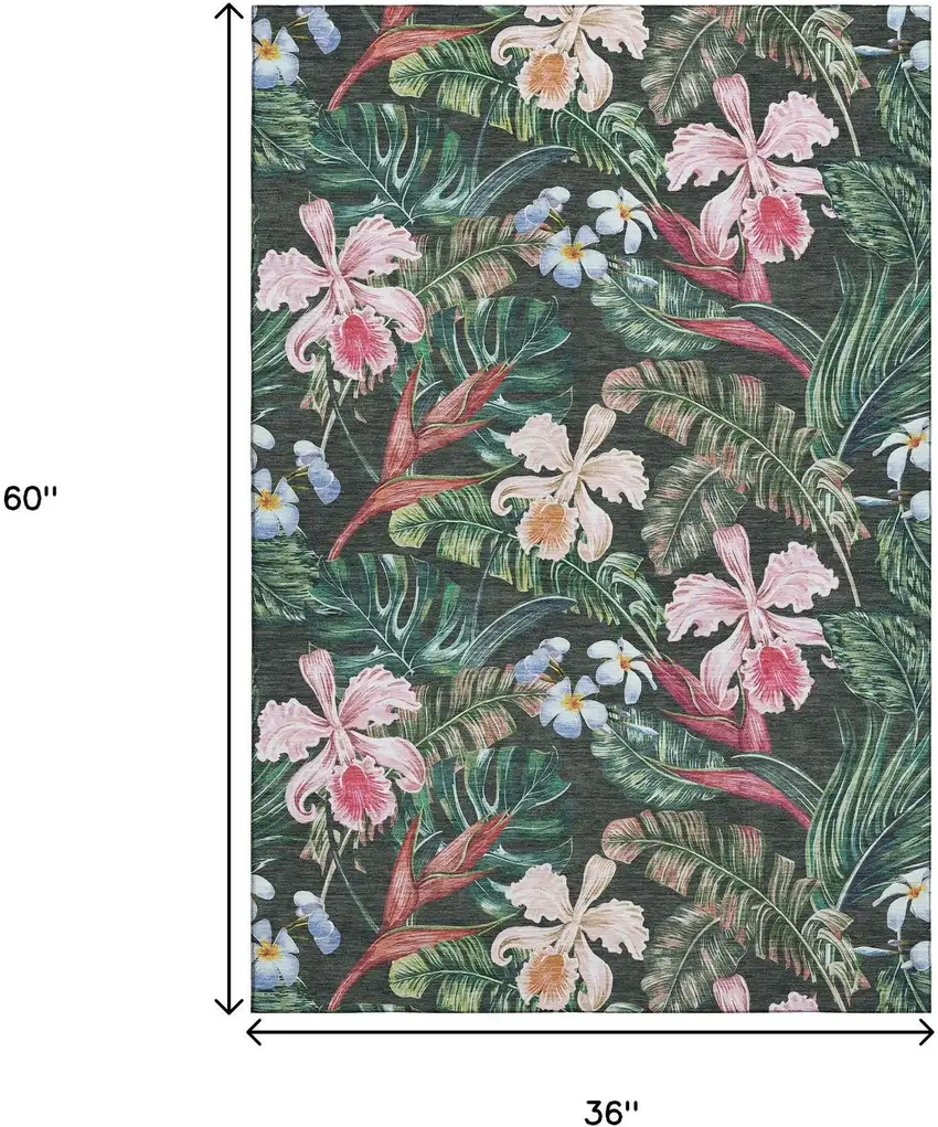 Midnight Green And Pink Geometric Washable Area Rug With UV Protection Photo 3