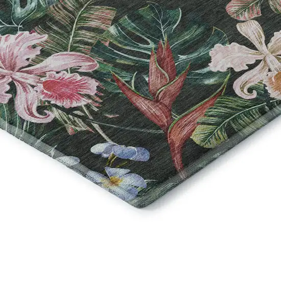 Midnight Green And Pink Geometric Washable Area Rug With UV Protection Photo 9