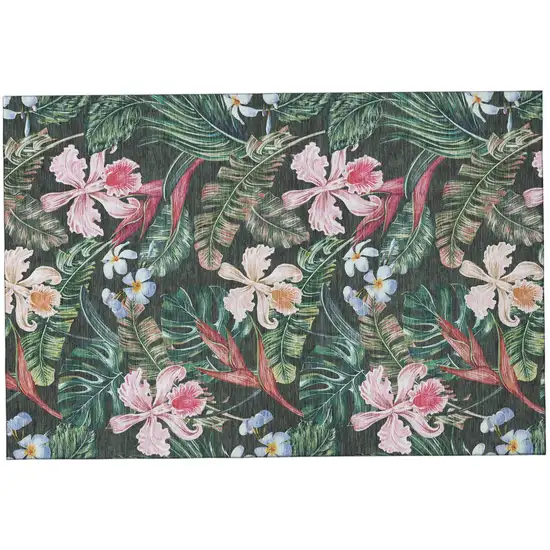 Midnight Green And Pink Geometric Washable Area Rug With UV Protection Photo 2