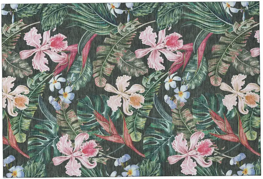 Midnight Green And Pink Geometric Washable Area Rug With UV Protection Photo 2