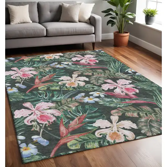 Midnight Green And Pink Geometric Washable Area Rug With UV Protection Photo 1