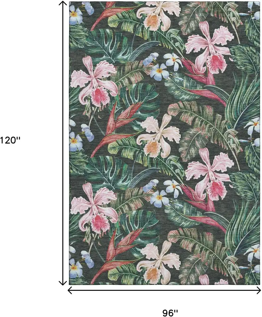 Midnight Green And Pink Geometric Washable Area Rug With UV Protection Photo 3