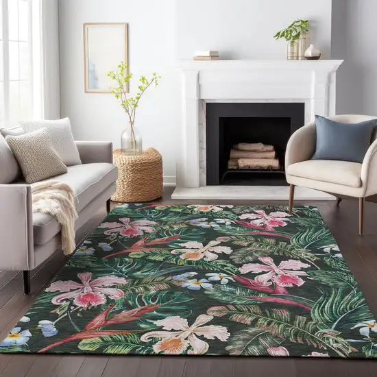 Midnight Green And Pink Geometric Washable Area Rug With UV Protection Photo 7