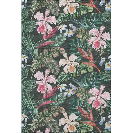 Midnight Green And Pink Geometric Washable Area Rug With UV Protection Photo 5