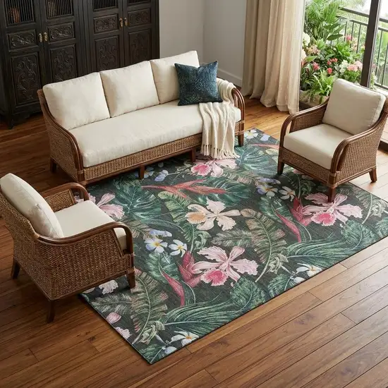Midnight Green And Pink Geometric Washable Area Rug With UV Protection Photo 1