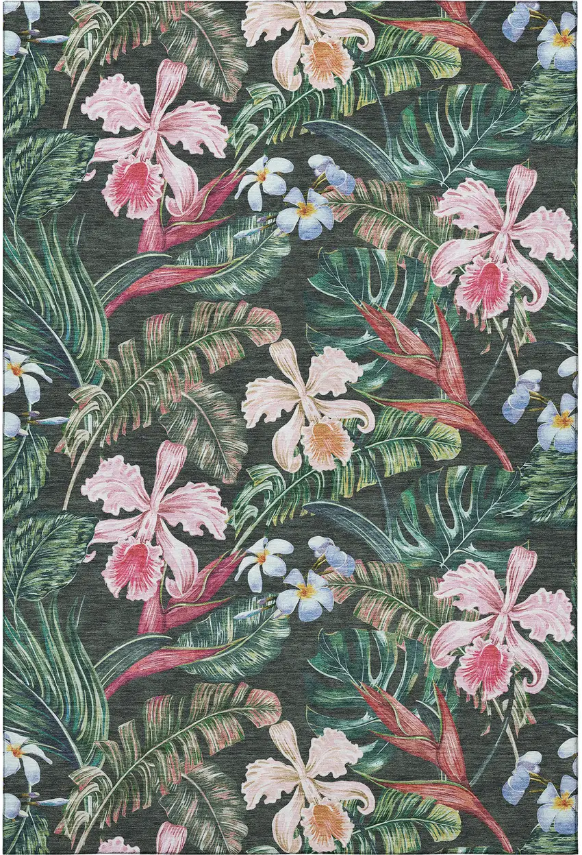 Midnight Green And Pink Geometric Washable Area Rug With UV Protection Photo 5