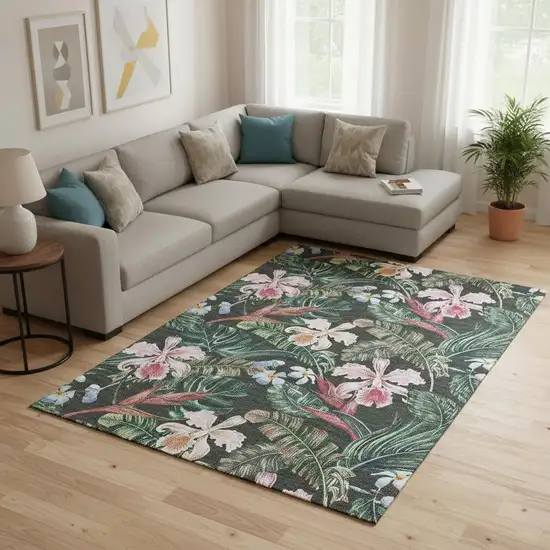 Midnight Green And Pink Geometric Washable Area Rug With UV Protection Photo 1