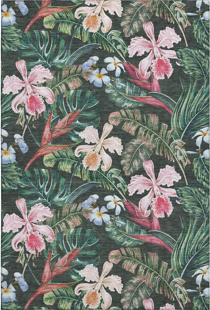 Midnight Green And Pink Geometric Washable Area Rug With UV Protection Photo 2