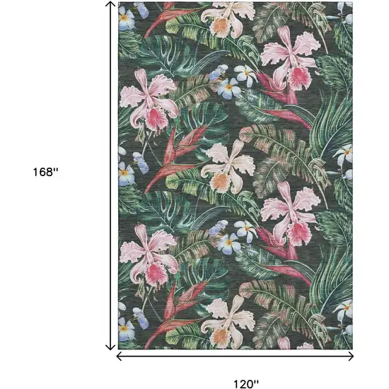 Midnight Green And Pink Geometric Washable Area Rug With UV Protection Photo 3