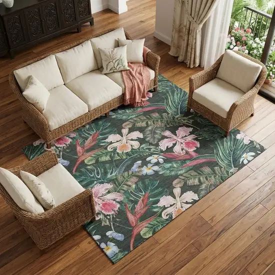 Midnight Green And Pink Geometric Washable Area Rug With UV Protection Photo 1