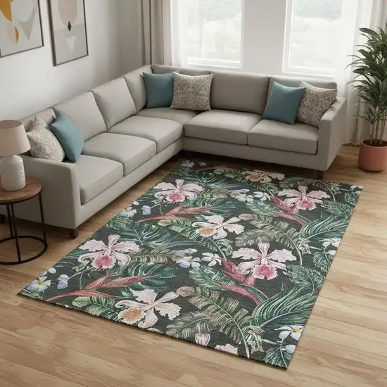 Midnight Green And Pink Geometric Washable Area Rug With UV Protection Photo 1
