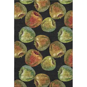 Photo of Midnight Green And Red Geometric Washable Area Rug With UV Protection