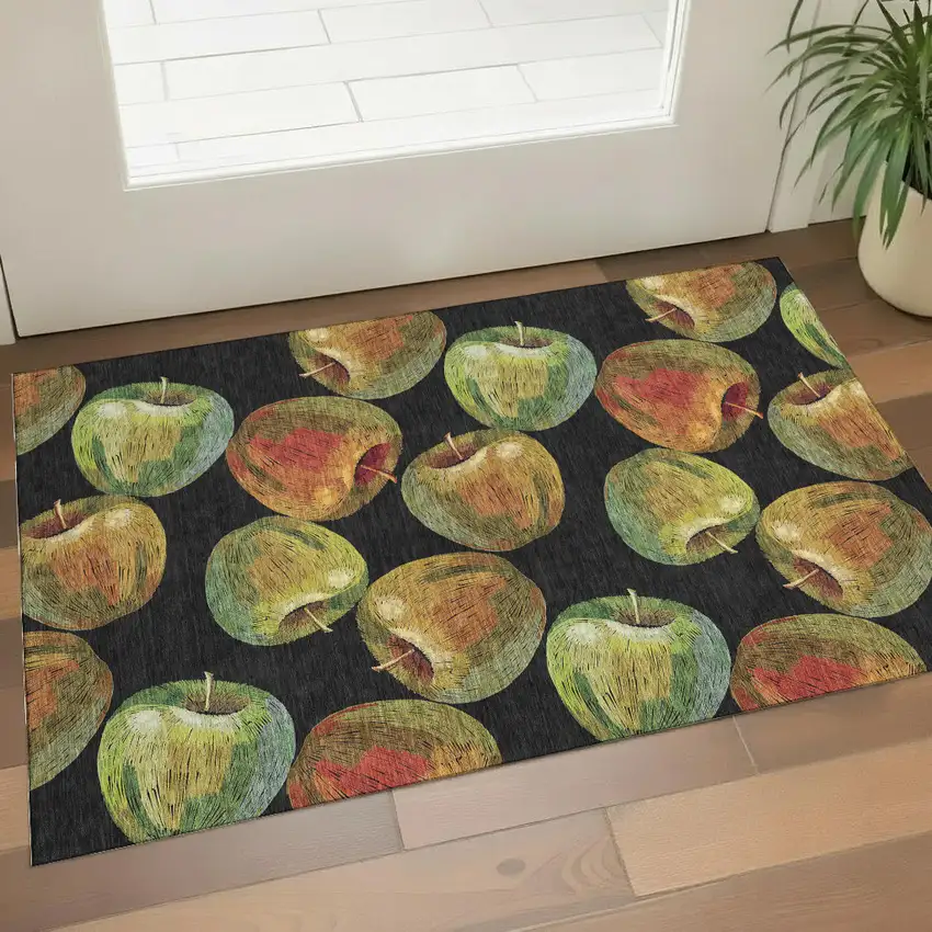 Midnight Green And Red Geometric Washable Area Rug With UV Protection Photo 1