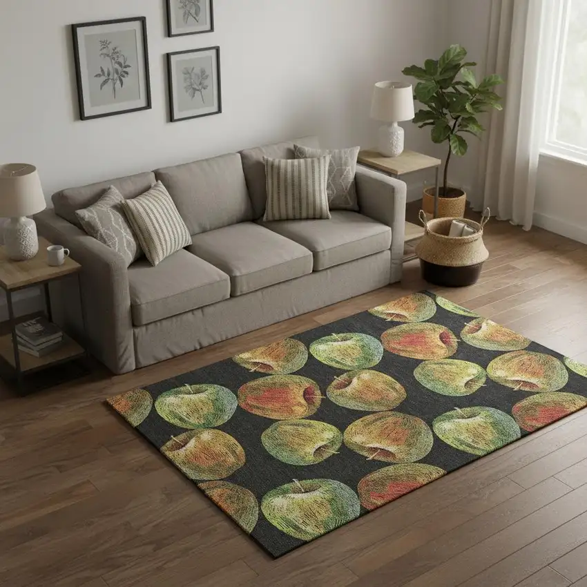 Midnight Green And Red Geometric Washable Area Rug With UV Protection Photo 1