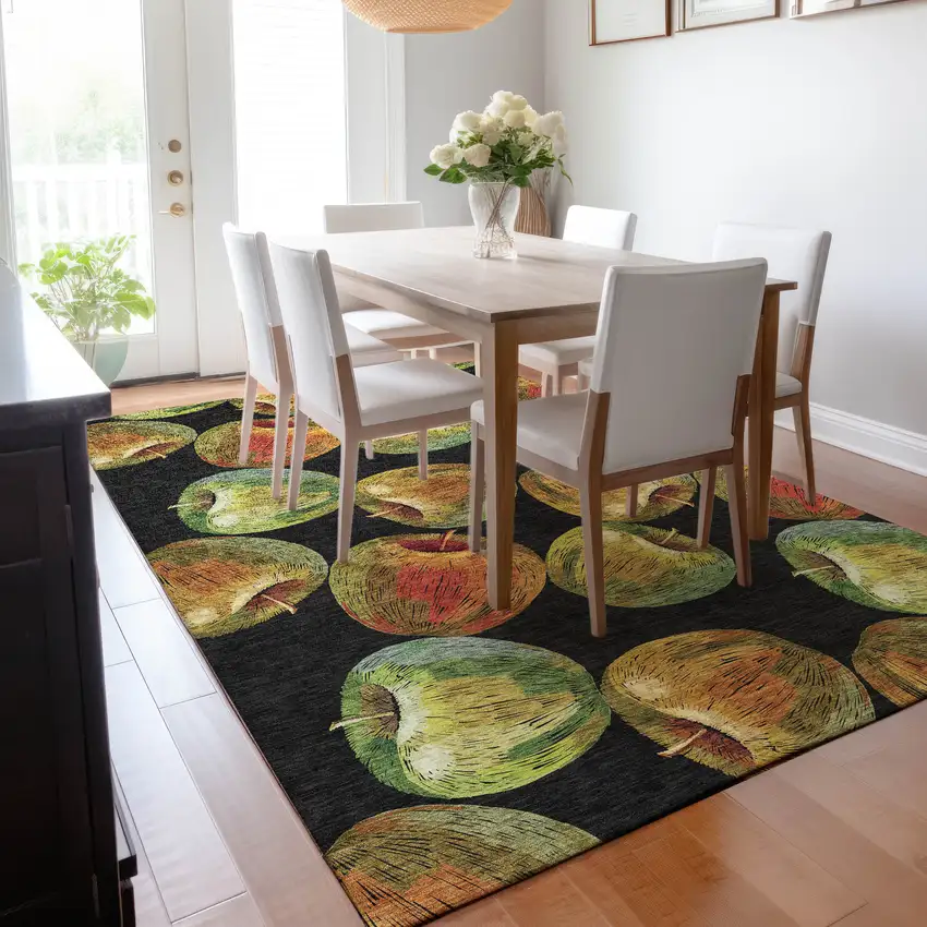 Midnight Green And Red Geometric Washable Area Rug With UV Protection Photo 6