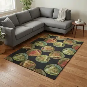 Photo of Midnight Green And Red Geometric Washable Area Rug With UV Protection