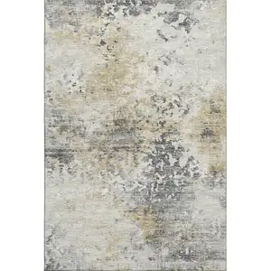 Photo of Midnight Ivory And Beige Abstract Washable Area Rug With UV Protection