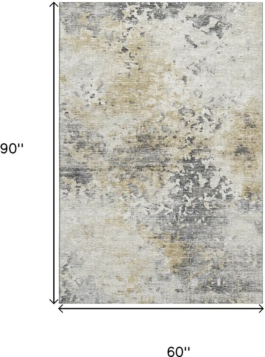 Midnight Ivory And Beige Abstract Washable Area Rug With UV Protection Photo 3