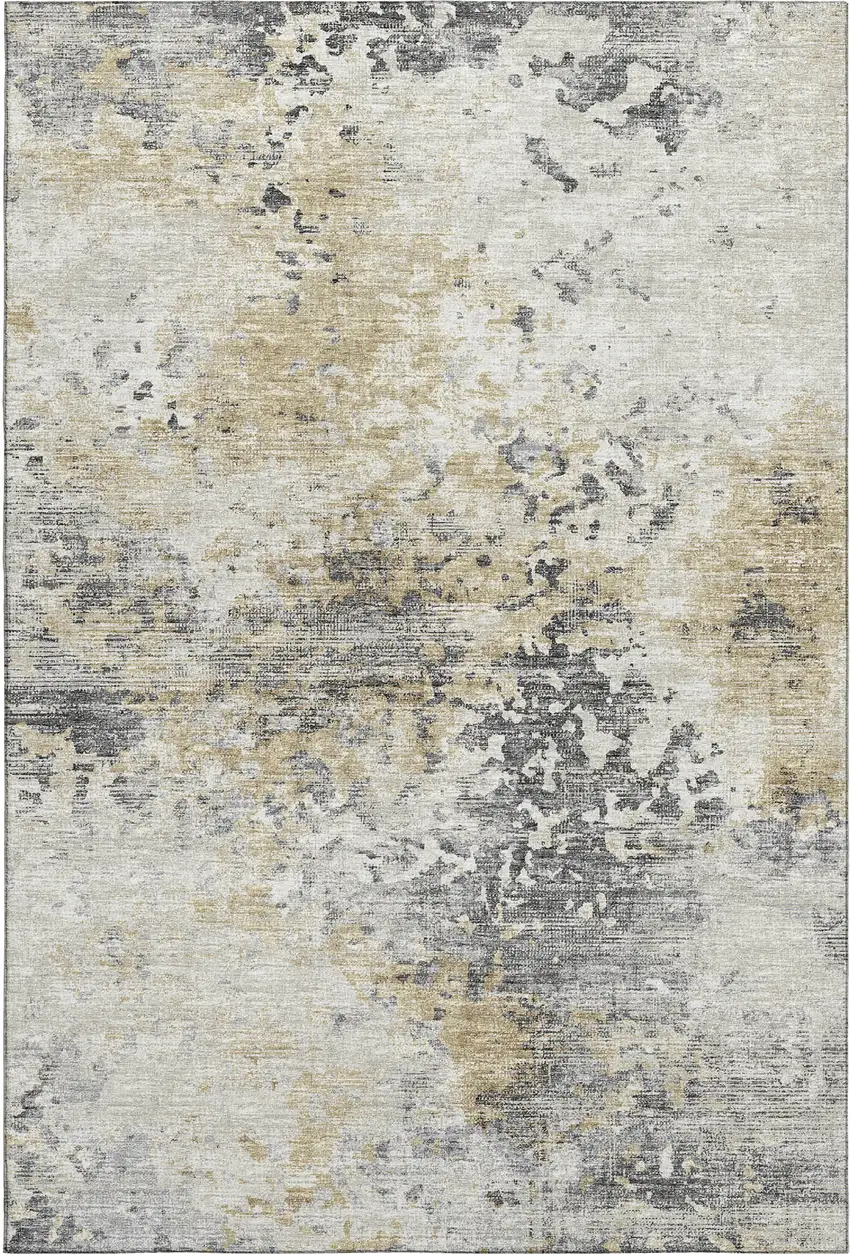 Midnight Ivory And Beige Abstract Washable Area Rug With UV Protection Photo 2