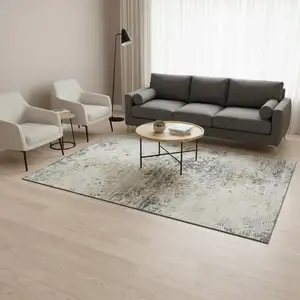 Photo of Midnight Ivory And Beige Abstract Washable Area Rug With UV Protection
