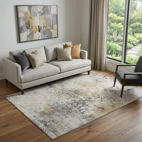Midnight Ivory And Beige Abstract Washable Area Rug With UV Protection Photo 1