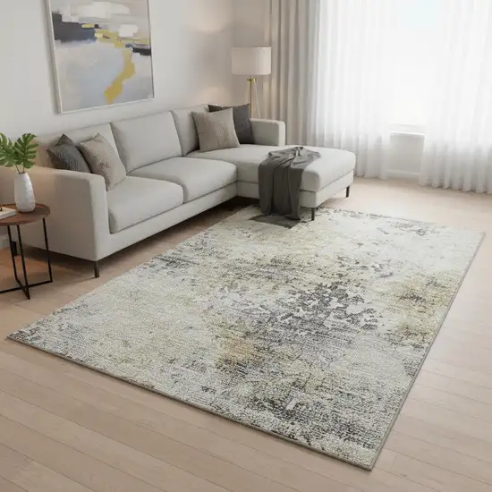 Midnight Ivory And Beige Abstract Washable Area Rug With UV Protection Photo 1