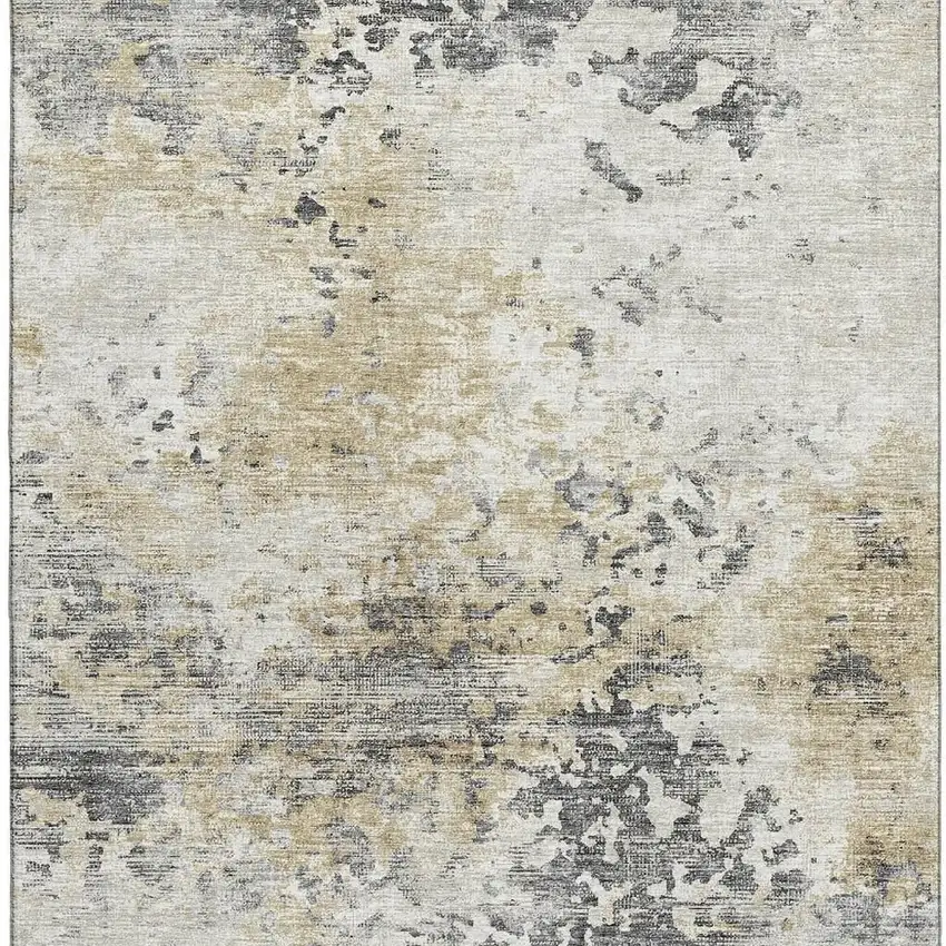 Midnight Ivory And Beige Abstract Washable Area Rug With UV Protection Photo 5