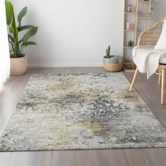 Midnight Ivory And Beige Abstract Washable Area Rug With UV Protection Photo 6