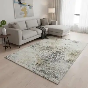 Photo of Midnight Ivory And Beige Abstract Washable Area Rug With UV Protection