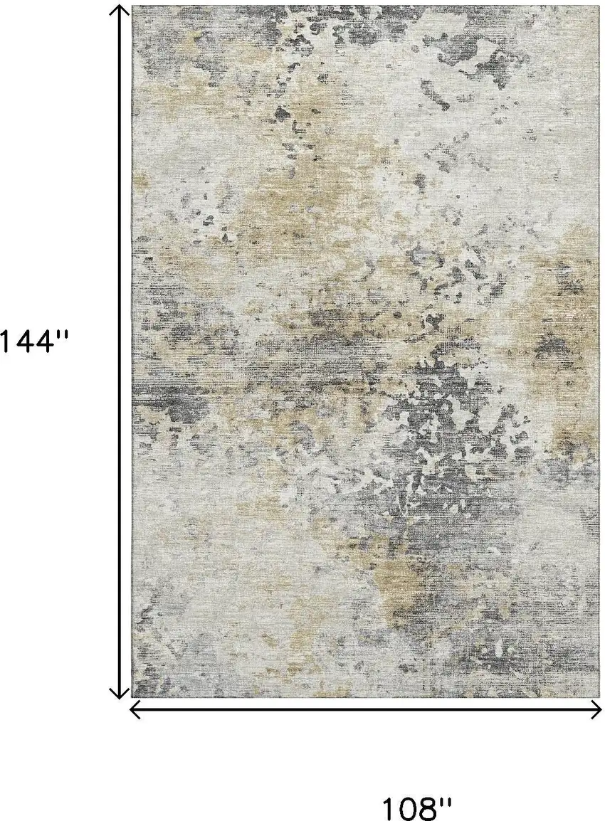 Midnight Ivory And Beige Abstract Washable Area Rug With UV Protection Photo 3