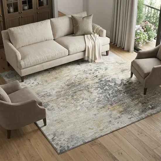 Midnight Ivory And Beige Abstract Washable Area Rug With UV Protection Photo 1