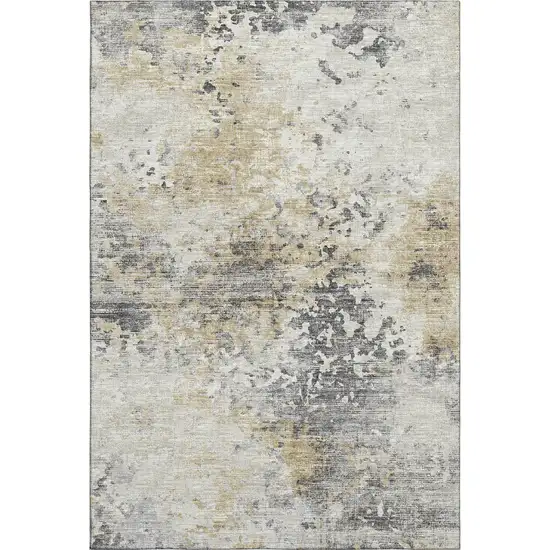 Midnight Ivory And Beige Abstract Washable Area Rug With UV Protection Photo 2