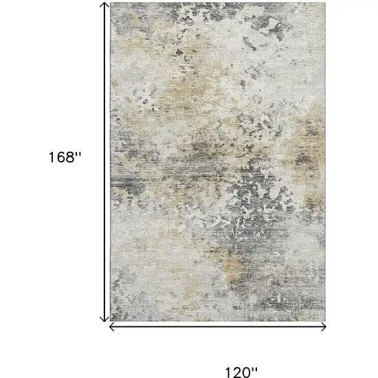 Midnight Ivory And Beige Abstract Washable Area Rug With UV Protection Photo 3