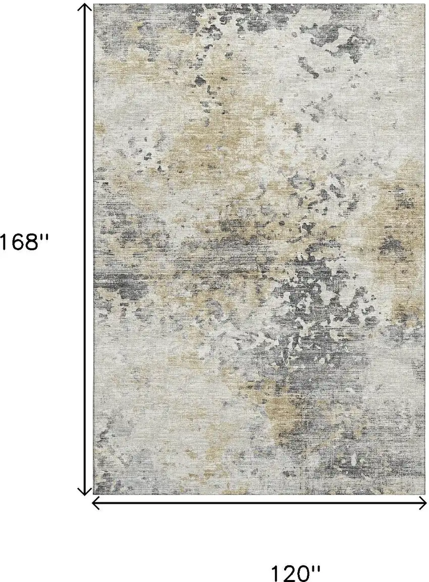 Midnight Ivory And Beige Abstract Washable Area Rug With UV Protection Photo 3
