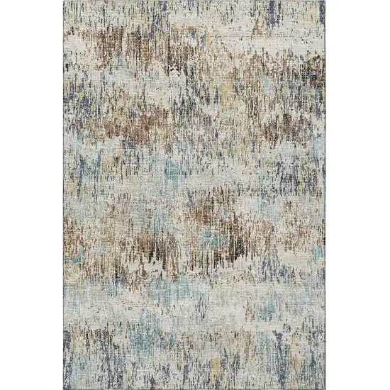 Midnight Ivory And Beige Abstract Washable Indoor Outdoor Area Rug Photo 4