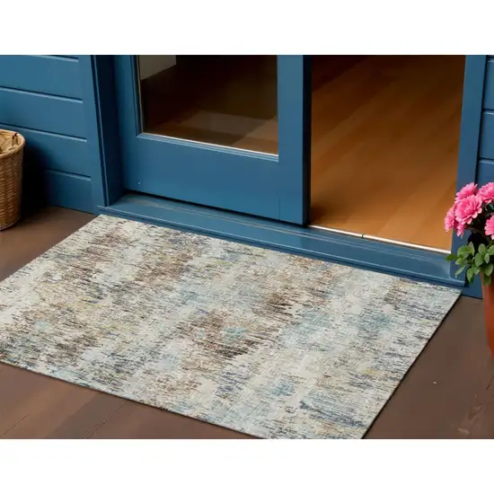 Midnight Ivory And Beige Abstract Washable Indoor Outdoor Area Rug Photo 1